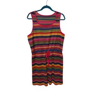 Dress Multi Colored Crochet Look Tank Mini Elastic Waist Womans XL